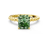 Yellow gold Fancy Green Radiant  Solitaire Beaded Band Prong Setting Ring