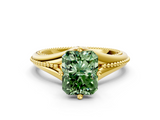 Yellow gold Fancy Green Radiant  Solitaire Beaded Band Six-Prong Setting