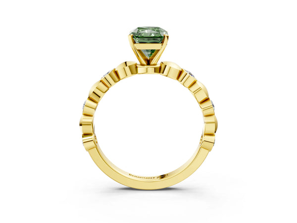 Yellow Gold Radiant Cut Engagement Ring Setting for Fancy Green Center with Bezel Stations