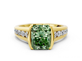 Yellow gold Fancy Green Radiant  Solitaire Bezel-Set Diamond Ring with Channel-Set Band_89