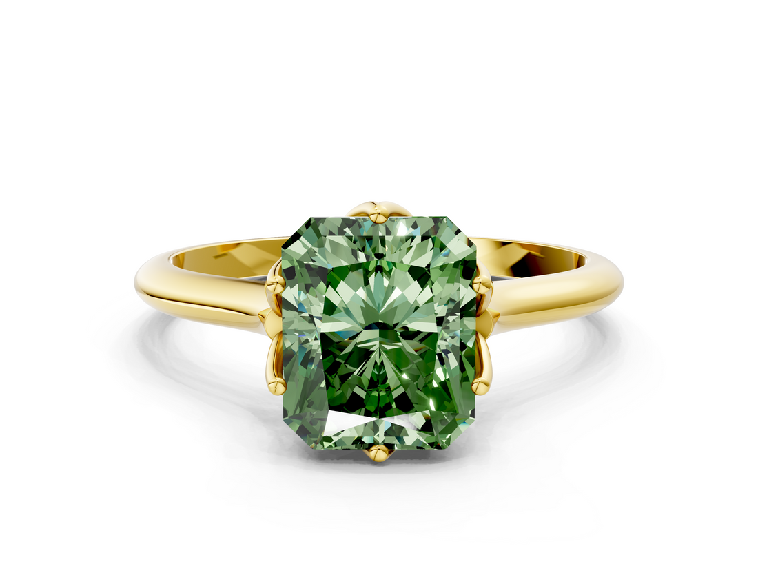 Yellow gold Fancy Green Radiant  Solitaire Cathedral Diamond Ring with Six-Prong Setting_17