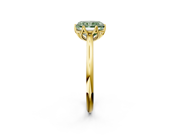 Yellow gold Fancy Green Radiant  Solitaire Cathedral Diamond Ring with Six-Prong Setting
