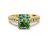 Yellow gold Fancy Green Radiant  Solitaire Chevron Pave Diamond Engagement Ring with Six-Prong Setting_3
