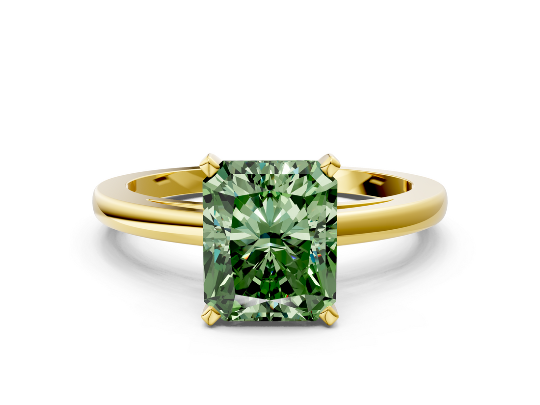 Yellow gold Fancy Green Radiant  Solitaire Diamond Engagement Ring with Four-Prong Setting on a Classic Band_4