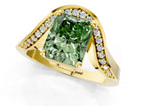 Yellow gold Fancy Green Radiant  Solitaire Diamond Engagement Ring with Pave Band and Four-Prong Setting 1
