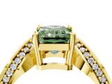 Yellow gold Fancy Green Radiant  Solitaire Diamond Engagement Ring with Pave Band and Four-Prong Setting 4
