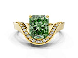 Yellow gold Fancy Green Radiant  Solitaire Diamond Engagement Ring with Pave Band and Four-Prong Setting