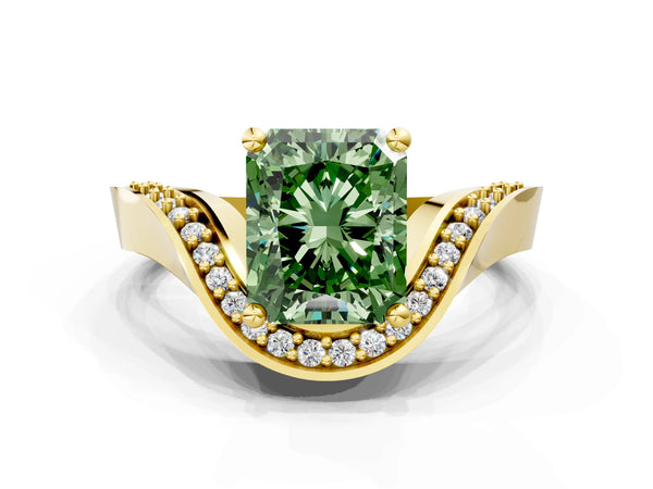 Yellow Gold Radiant Cut Pave Bypass Solitaire Engagement Ring Setting for Fancy Green Center