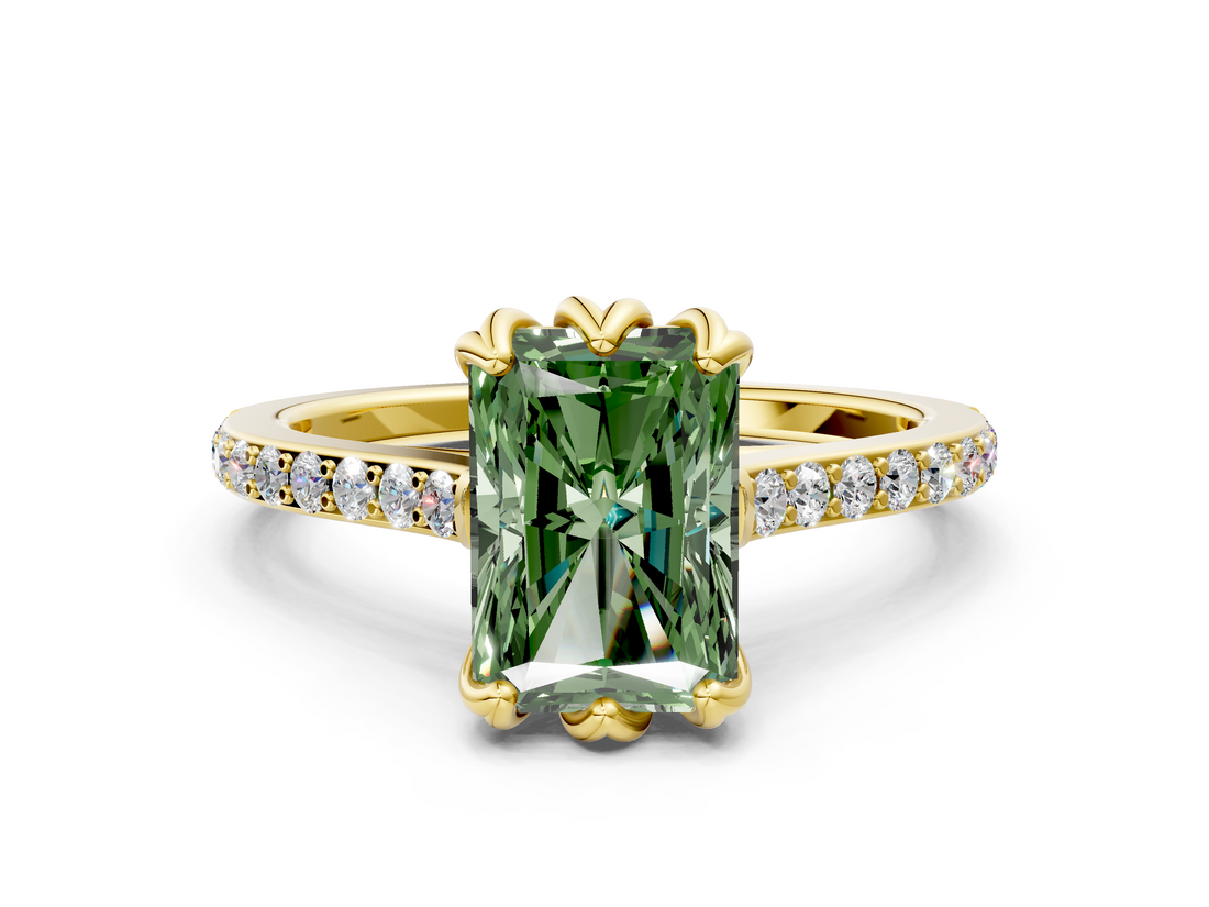 Yellow gold Fancy Green Radiant  Solitaire Diamond Engagement Ring with Pave Band and Six-Prong Setting_20