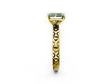 Yellow gold Fancy Green Radiant  Solitaire Diamond Engagement Ring with XO Engraved Band and Four-Prong Setting 3