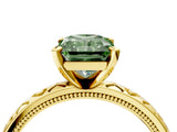 Yellow gold Fancy Green Radiant  Solitaire Diamond Engagement Ring with XO Engraved Band and Four-Prong Setting 5
