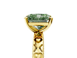 Yellow gold Fancy Green Radiant  Solitaire Diamond Engagement Ring with XO Engraved Band and Four-Prong Setting