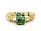 Yellow gold Fancy Green Radiant  Solitaire Diamond Leaf Vine Band with Prong Setting_48
