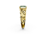 Yellow gold Fancy Green Radiant  Solitaire Diamond Leaf Vine Band with Prong Setting_50