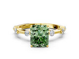 Yellow gold Fancy Green Radiant  Solitaire Diamond Ring with Bezel Set Side Stones and Prong Setting_3