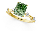 Yellow gold Fancy Green Radiant  Solitaire Diamond Ring with Bezel Set Side Stones and Prong Setting_4