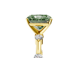 Yellow gold Fancy Green Radiant  Solitaire Diamond Ring with Bezel Set Side Stones and Prong Setting_8