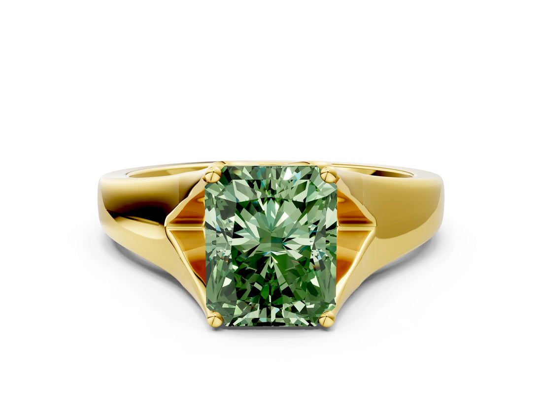 Yellow gold Fancy Green Radiant  Solitaire Diamond Ring with Cathedral Band and Four-Prong Setting_66