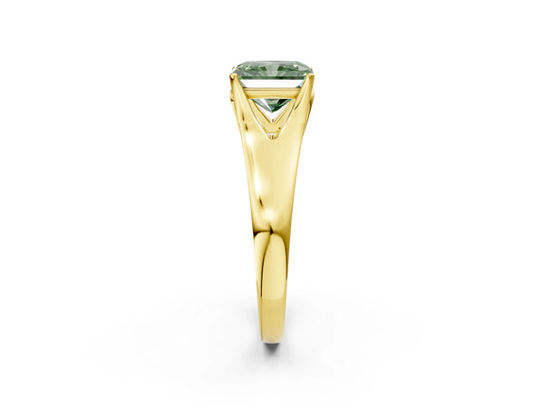 Yellow gold Fancy Green Radiant  Solitaire Diamond Ring with Cathedral Band and Four-Prong Setting