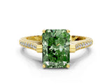 Yellow gold Fancy Green Radiant  Solitaire Diamond Ring with Channel Set Band and Bezel Prong Setting_56