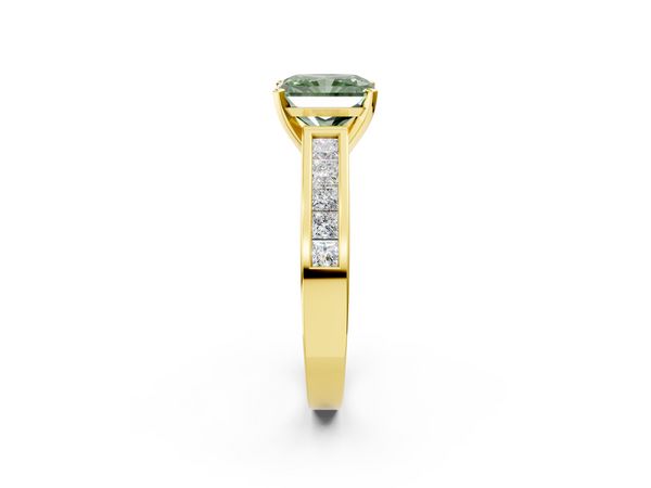 Yellow Gold Radiant Cut Channel Set Solitaire Engagement Ring Setting for Fancy Green Center