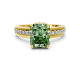 Yellow gold Fancy Green Radiant  Solitaire Diamond Ring with Channel Set Band and Six-Prong Setting_48