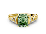 Yellow gold Fancy Green Radiant  Solitaire Diamond Ring with Filigree Band and Four-Prong Setting_44