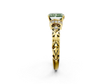 Yellow gold Fancy Green Radiant  Solitaire Diamond Ring with Filigree Band and Four-Prong Setting_46