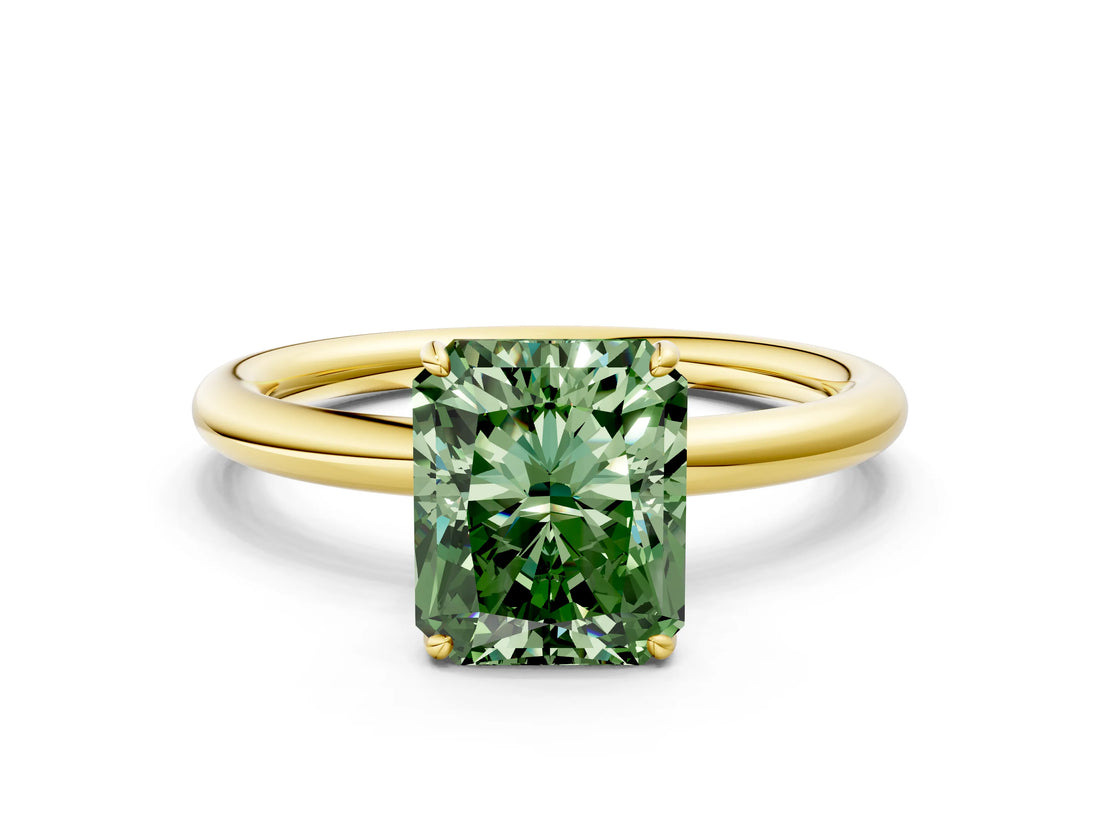 Yellow gold Fancy Green Radiant  Solitaire Diamond Ring with Four-Prong Setting on a Plain Band_20