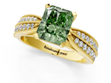 Yellow gold Fancy Green Radiant  Solitaire Diamond Ring with Milgrain Pavé Band and Four-Prong Setting_33