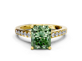 Yellow gold Fancy Green Radiant  Solitaire Diamond Ring with Pavé Band and Four-Prong Setting_76