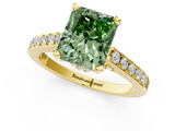Yellow gold Fancy Green Radiant  Solitaire Diamond Ring with Pavé Band and Four-Prong Setting_77