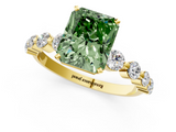 Yellow gold Fancy Green Radiant  Solitaire Diamond Ring with Pave Band and Four-Prong Setting_209