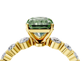 Yellow gold Fancy Green Radiant  Solitaire Diamond Ring with Pave Band and Four-Prong Setting_212