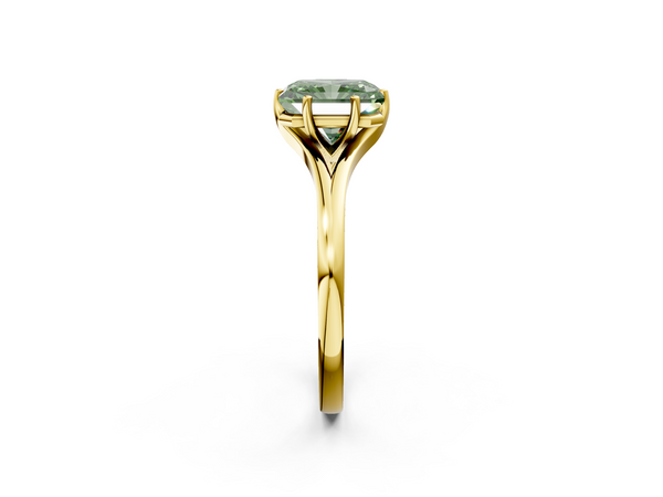 Yellow gold Fancy Green Radiant  Solitaire Diamond Ring with Six-Prong Setting and Tapered Band