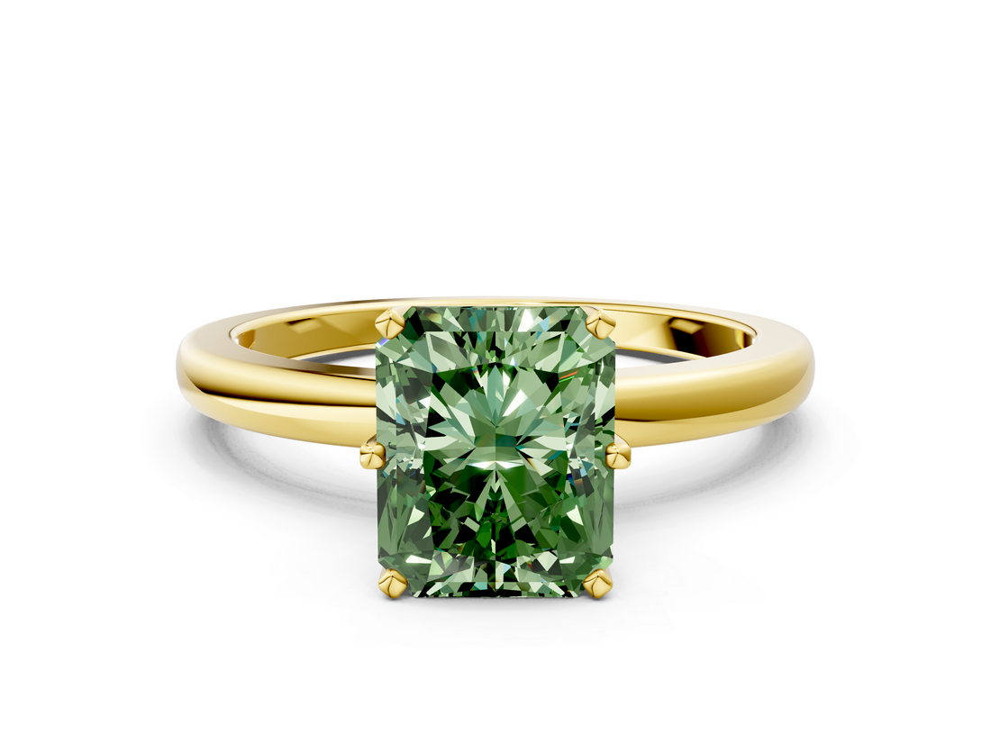 Yellow gold Fancy Green Radiant  Solitaire Diamond Ring with Six-Prong Setting on a Classic Band_3