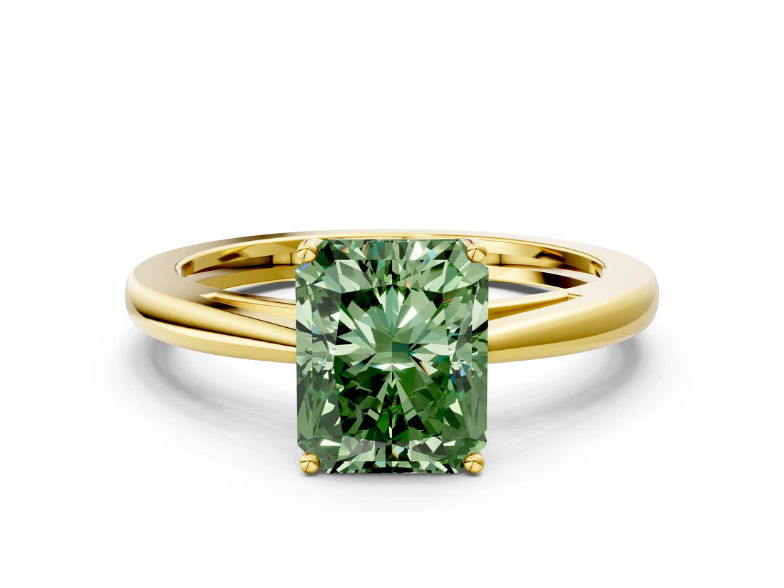 Yellow gold Fancy Green Radiant  Solitaire Diamond Ring with Split Shank and Four-Prong Setting_12