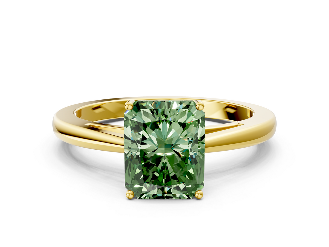 Yellow gold Fancy Green Radiant  Solitaire Diamond Ring with Split Shank and Four-Prong Setting_20