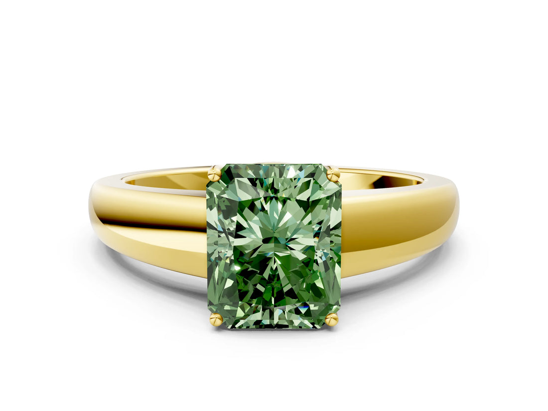 Yellow gold Fancy Green Radiant  Solitaire Diamond Ring with Tapered Band and Four-Prong Setting_49
