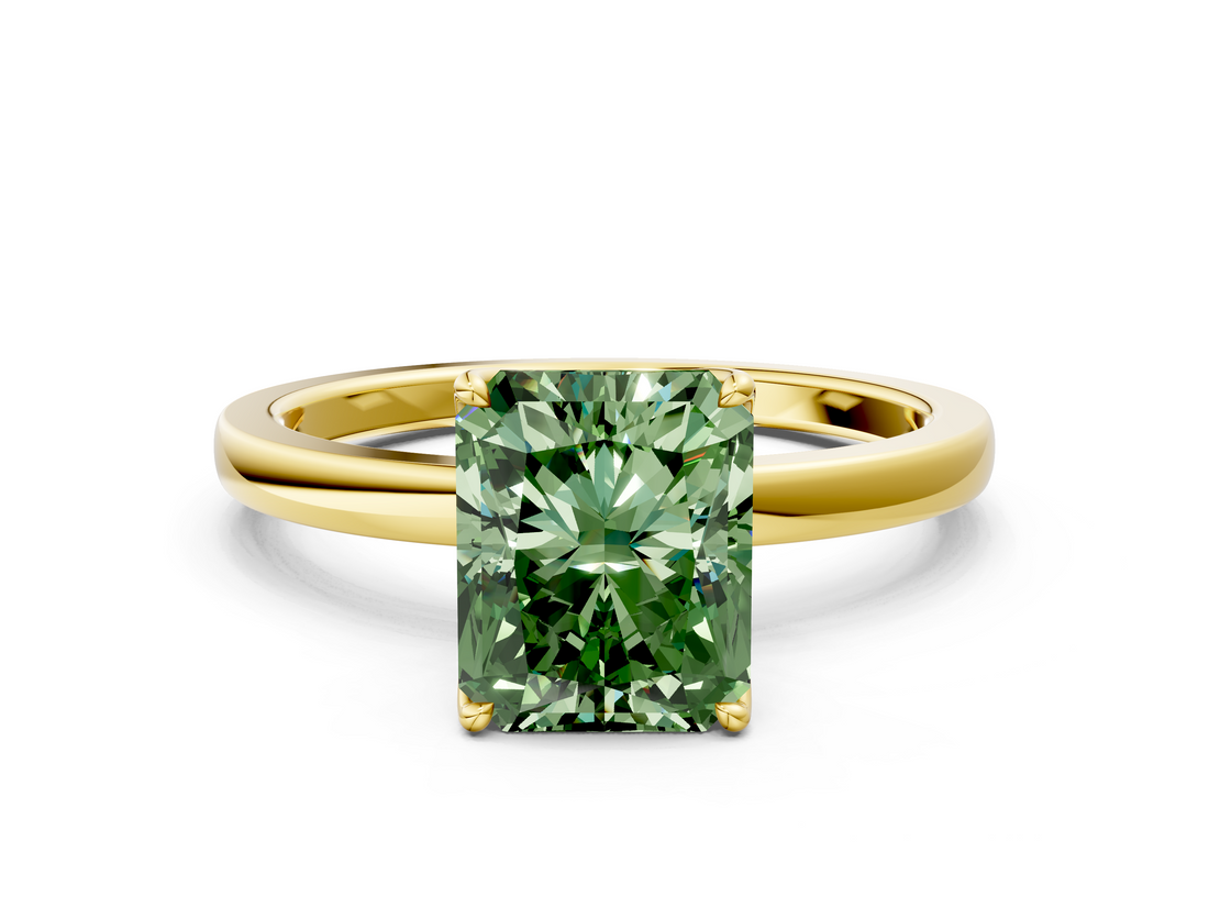 Yellow gold Fancy Green Radiant  Solitaire Diamond Ring with Thin Band and Four-Prong Setting_3