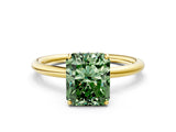 Yellow gold Fancy Green Radiant  Solitaire Diamond Ring with a Classic Band and Four-Prong Setting