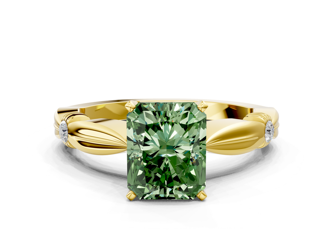 Yellow gold Fancy Green Radiant  Solitaire Diamond Twisted Band with Four-Prong Setting_64