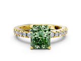 Yellow gold Fancy Green Radiant  Solitaire Diamond with Pavé Band and Four-Prong Setting_63