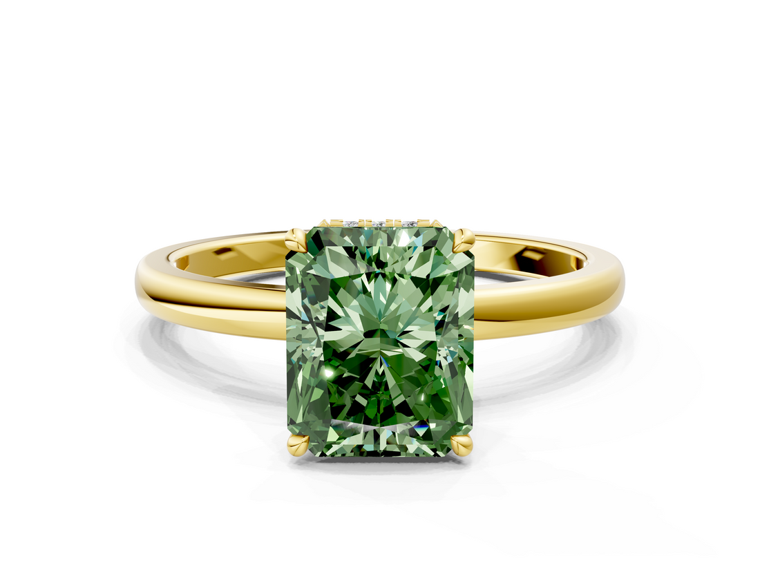 Yellow gold Fancy Green Radiant  Solitaire Engagement Ring with Cathedral Band and Four-Prong Setting_20