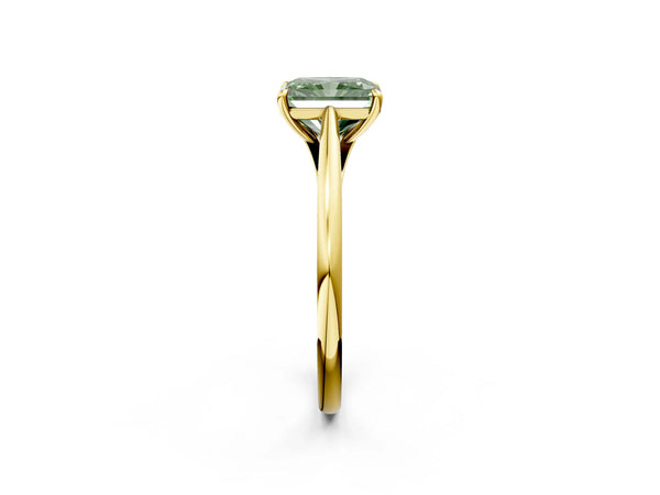 Yellow gold Fancy Green Radiant  Solitaire Engagement Ring with Four-Prong Setting and Classic Band