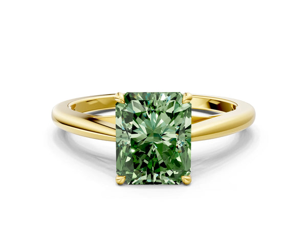 Yellow gold Fancy Green Radiant  Solitaire Engagement Ring with Four-Prong Setting and Classic Band