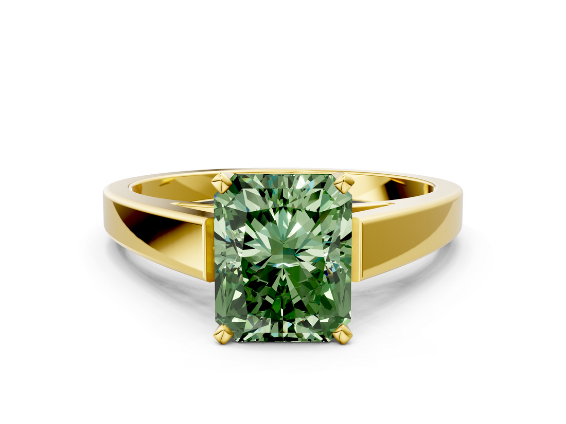 Yellow gold Fancy Green Radiant  Solitaire Engagement Ring with Four-Prong Setting and Tapered Band_3