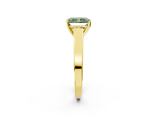 Yellow gold Fancy Green Radiant  Solitaire Engagement Ring with Four-Prong Setting and Tapered Band