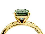 Yellow gold Fancy Green Radiant  Solitaire Engagement Ring with Scrollwork Band and Four-Prong Setting_152