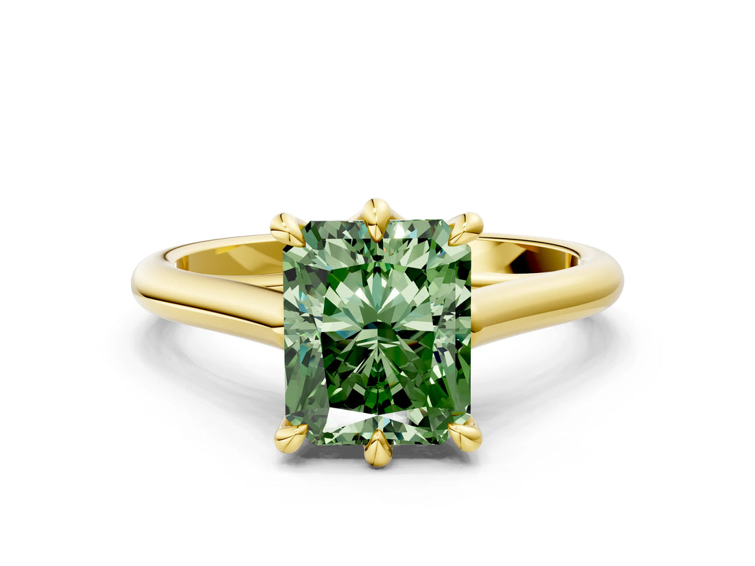 Yellow gold Fancy Green Radiant  Solitaire Engagement Ring with Six-Prong Setting and Classic Band 1
